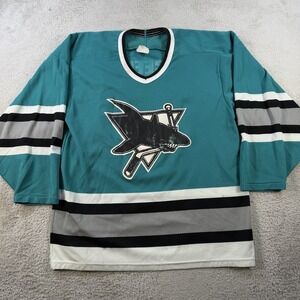 Vintage San Jose Sharks Jersey Mens Medium Teal CCM #42 NHL Hockey